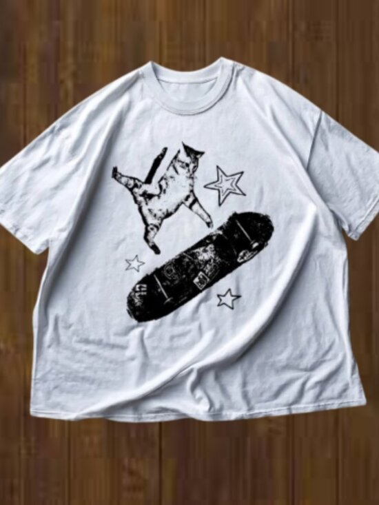 Gildan Other - Funny Skateboarding Cat T-Shirt – Cute Cat Graphic Tee